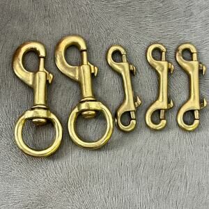 Vintage Solid Brass Hardware 2 Swivel Snap Hooks & 3 Double-Ended Bolt Snap